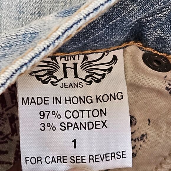 Hint Jeans Women Sz 1 Blue Boot Cut Bleach Splatter Look Y2K Festival Hippie New - Picture 3 of 16